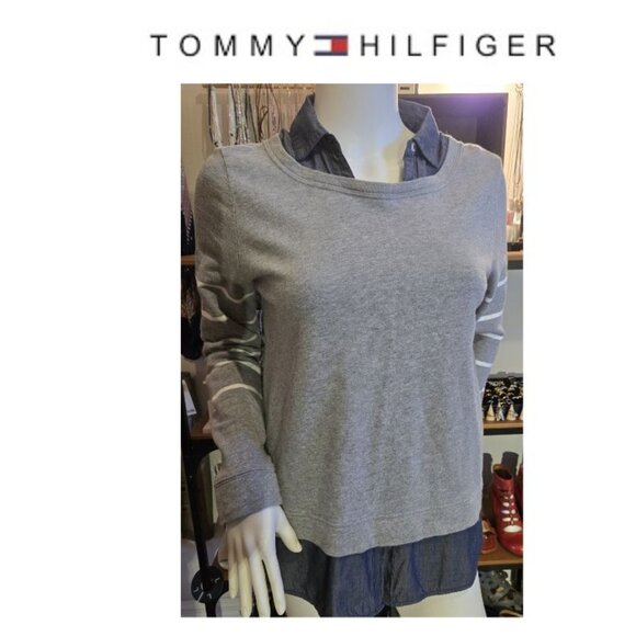 Gray sweater with faux shirt Medium - Picture 1 of 7